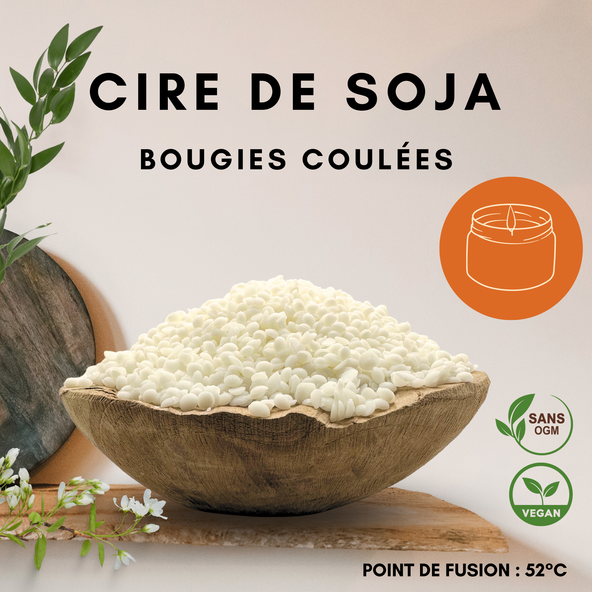 Cire de soja pour bougies coulées – 100% Naturelle et sans OGM