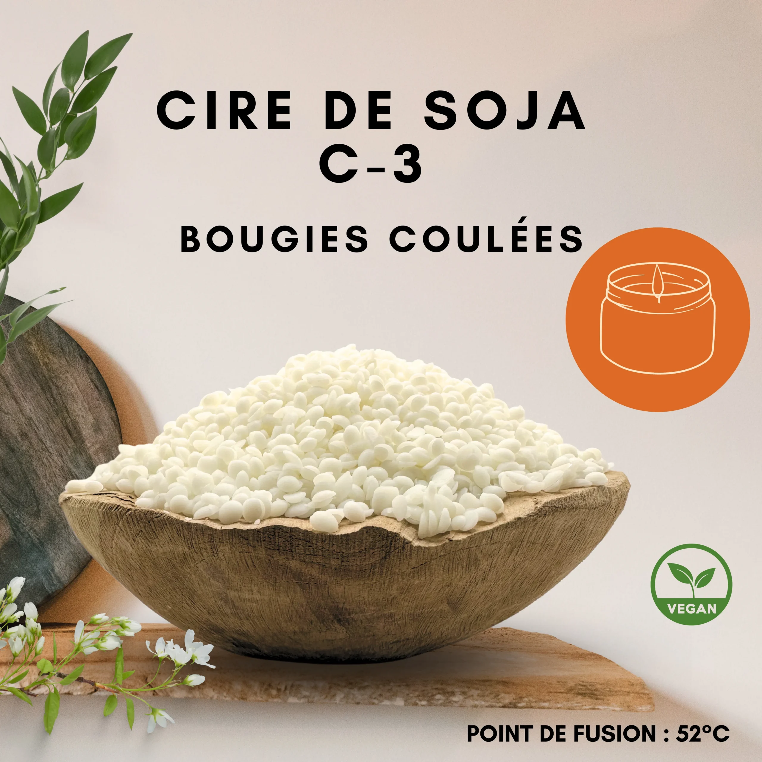 Cire de soja C-3 pour bougies coulées – en pastilles