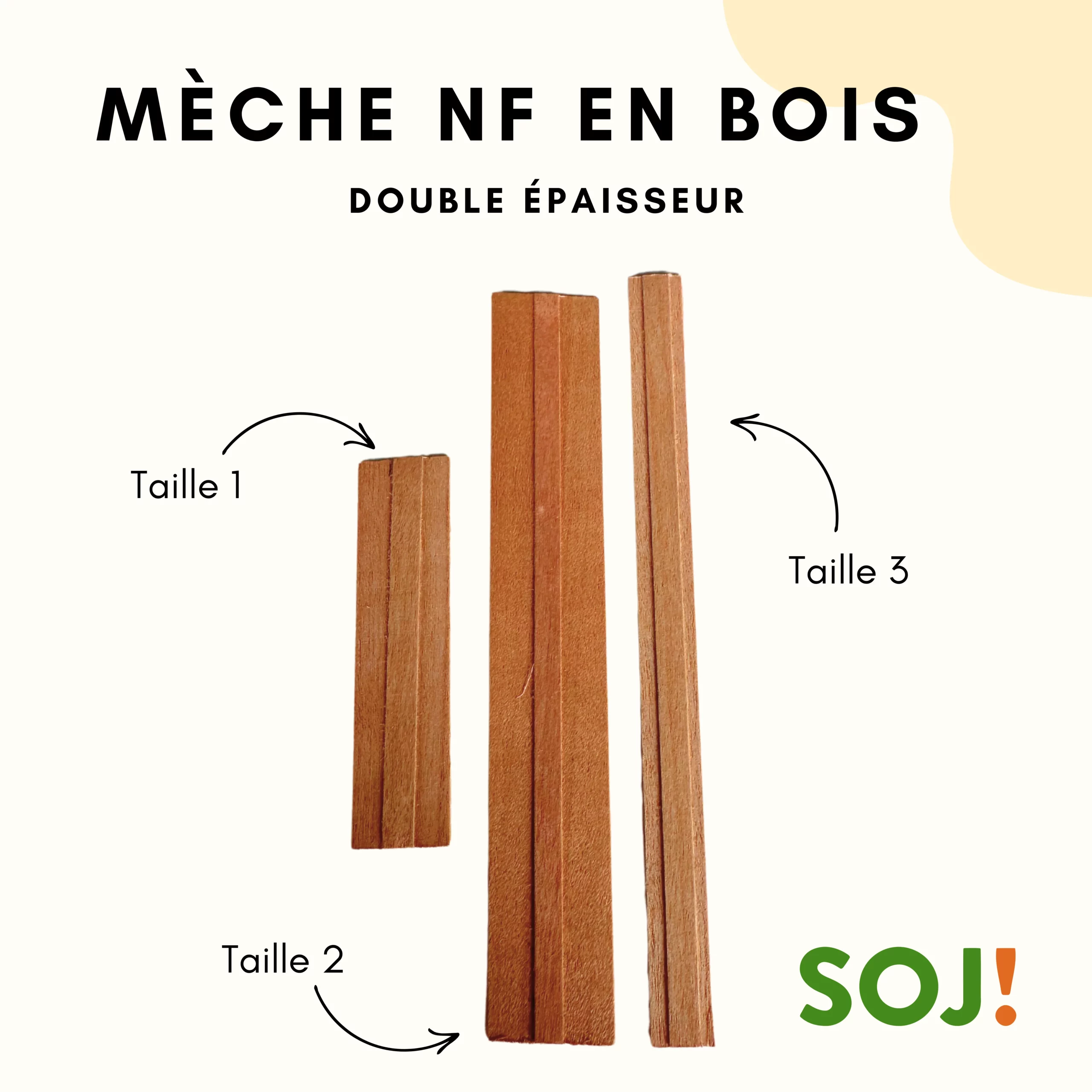 Mèches NF en bois pour bougies – Double épaisseur